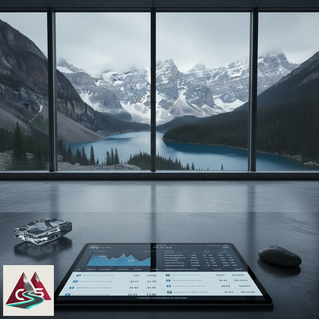 A sports analytics tablet interface displaying match schedules and statistical data beside a hockey puck on a desk.
